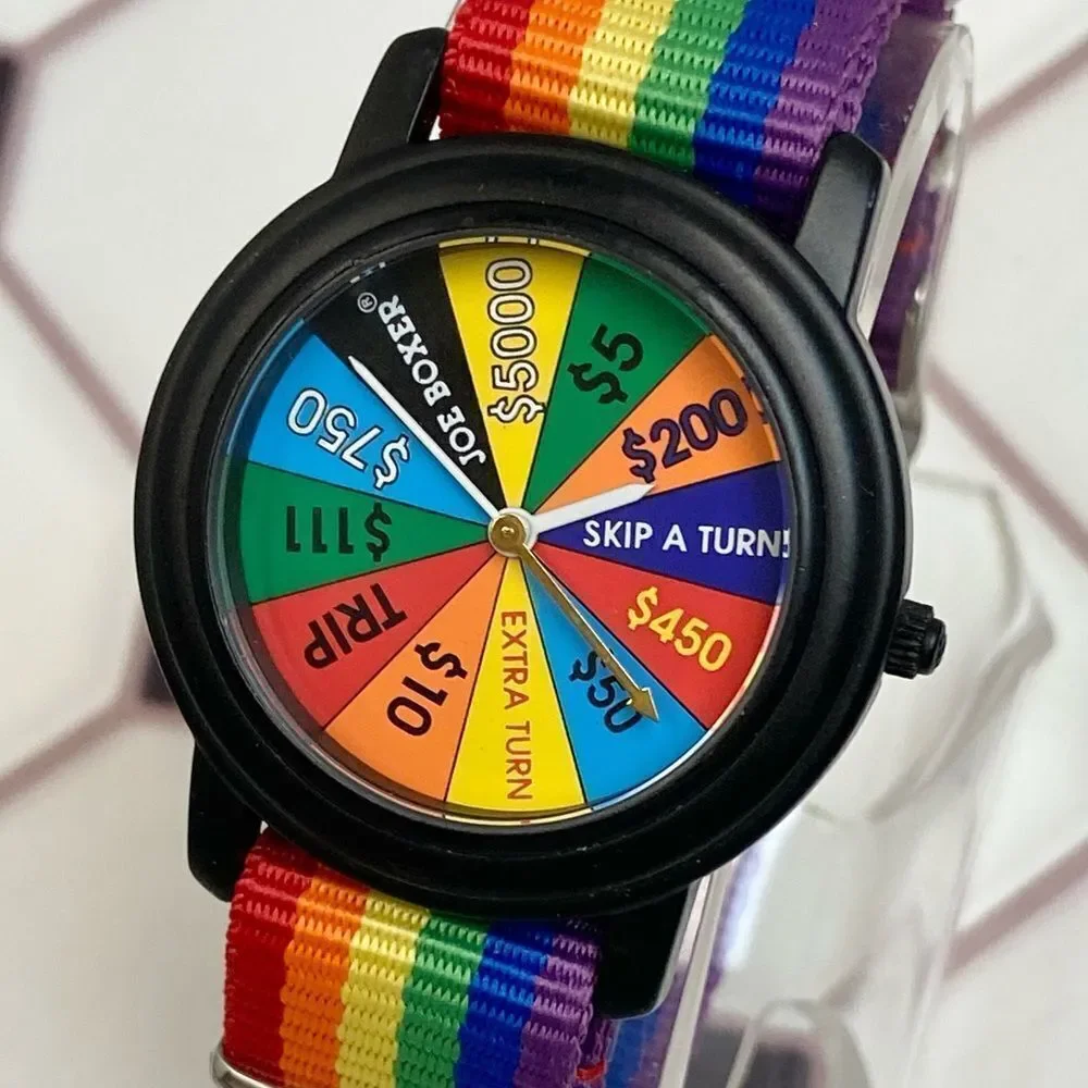 Vintage 1996 Joe Boxer X Timex Wheel of Fortune Men's Unisex Watch Rainbow Strap